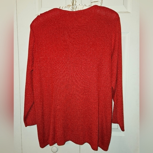 #309 SALON Z- SAKS FIFTH AVENUE- RED SPARKLED SWEATER: SIZE: 1X - Picture 3 of 5